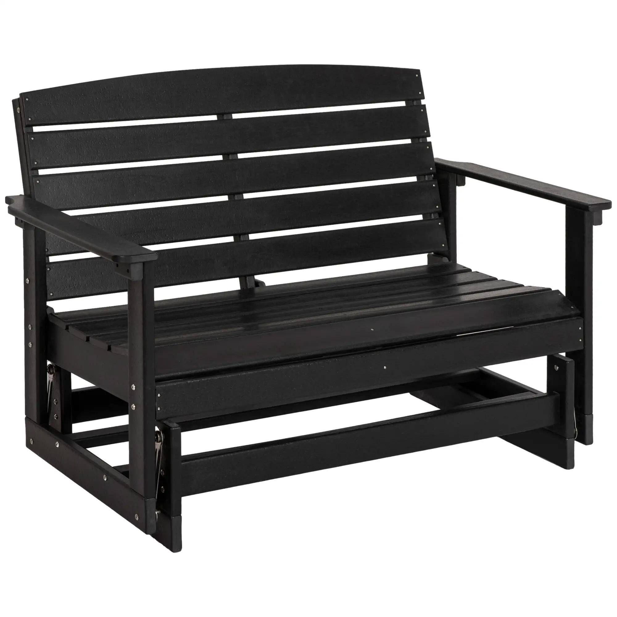 Angle. Resenkos - Resenkos Outdoor Glider Bench with HDPE Slats, Double Rocking Chair, Perfect for Patio Seating, Black - Black.