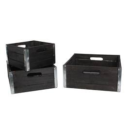 GCI - Set of 3 and Silver Solid Square Nesting Wood Crates 11" - Brown