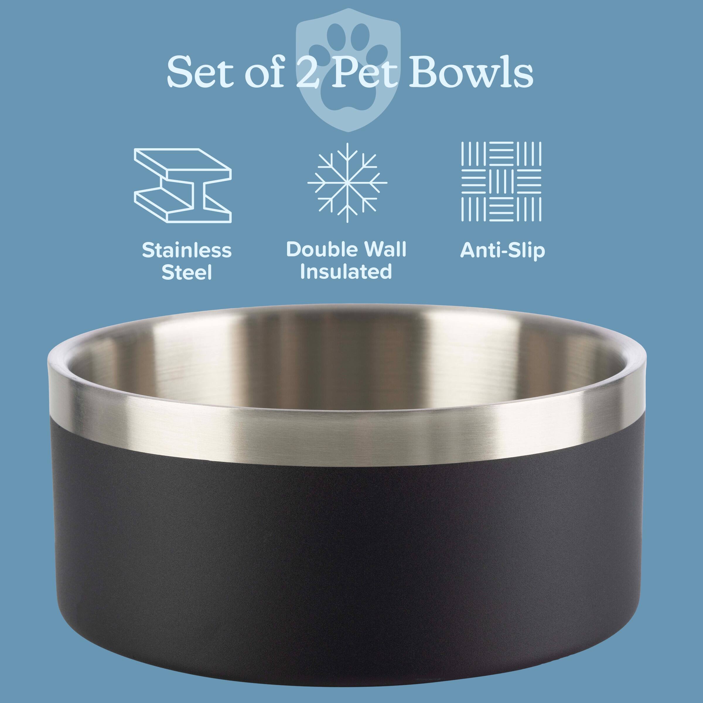 Set of 2 Pet Bowls  
Stainless Steel  
Double Wall Insulated  
Anti-Slip