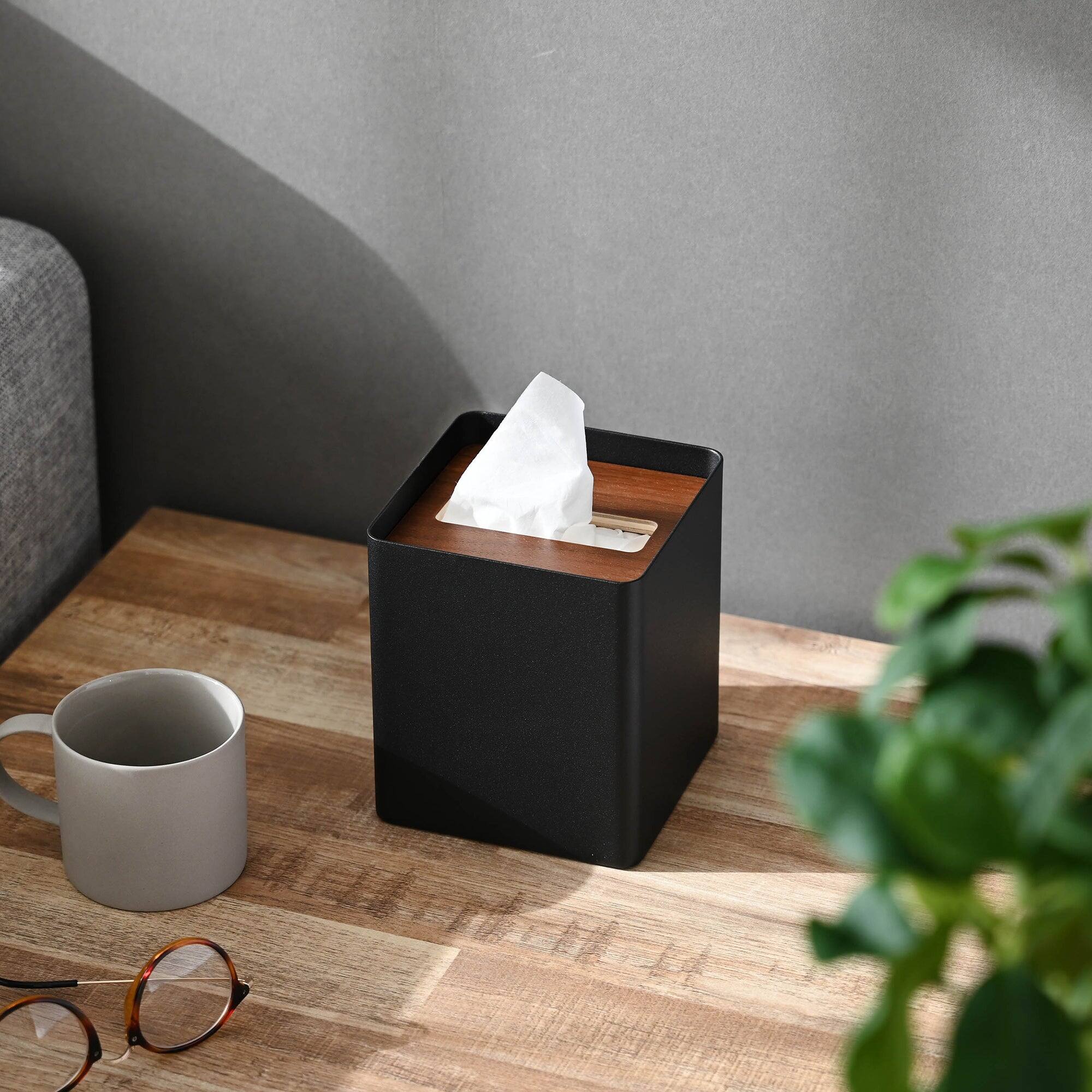Alt View 9. Yamazaki Home - Tissue Box Cover - Square - Steel - Black, White.