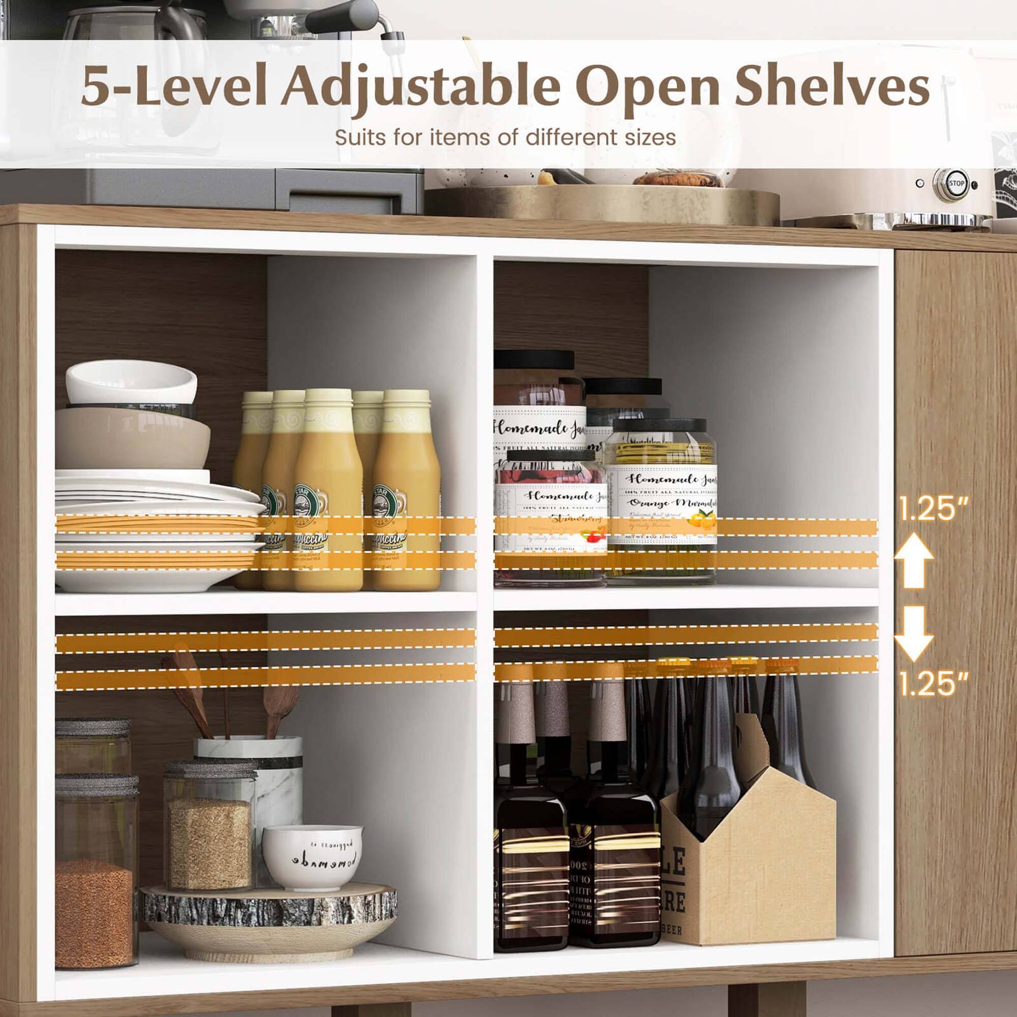 5-Level Adjustable Open Shelves Suits for items of different sizes.
