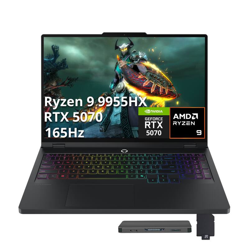 Lenovo - Legion Pro 5 16" Gaming,Ryzen 9 9955HX,64GB RAM,2TB SSD+1TB Dock Set,RTX 5070,Backlit Keyboard,Win 11 - Black
