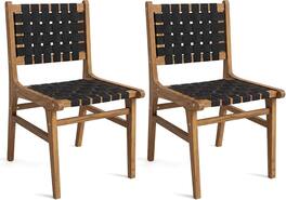 Gymax - 2PCS Solid Teak Hand-Woven Strap Outdoor Dining Chairs w/Flex Support for Garden - Yellow