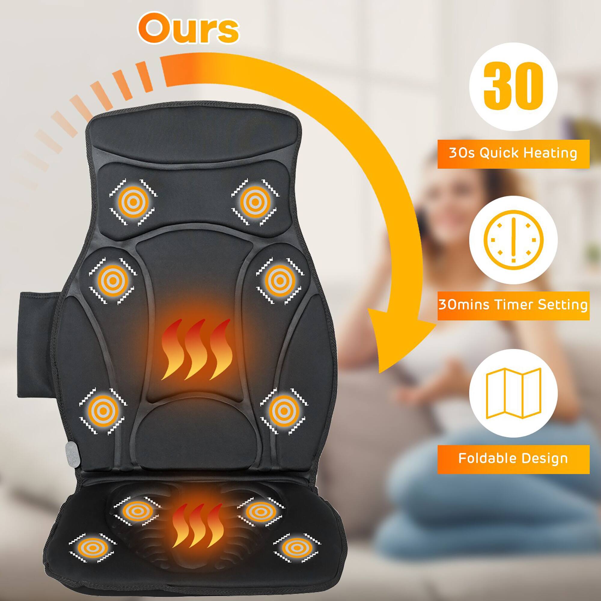 Ours

30s Quick Heating

30mins Timer Setting

Foldable Design