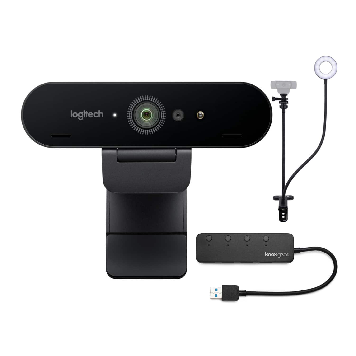 Logitech - Miro 4K Pro Webcam with Webcam Stand and 4-Port 3.0 USB Hub