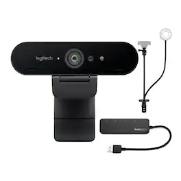 Logitech - Miro 4K Pro Webcam with Webcam Stand and 4-Port 3.0 USB Hub