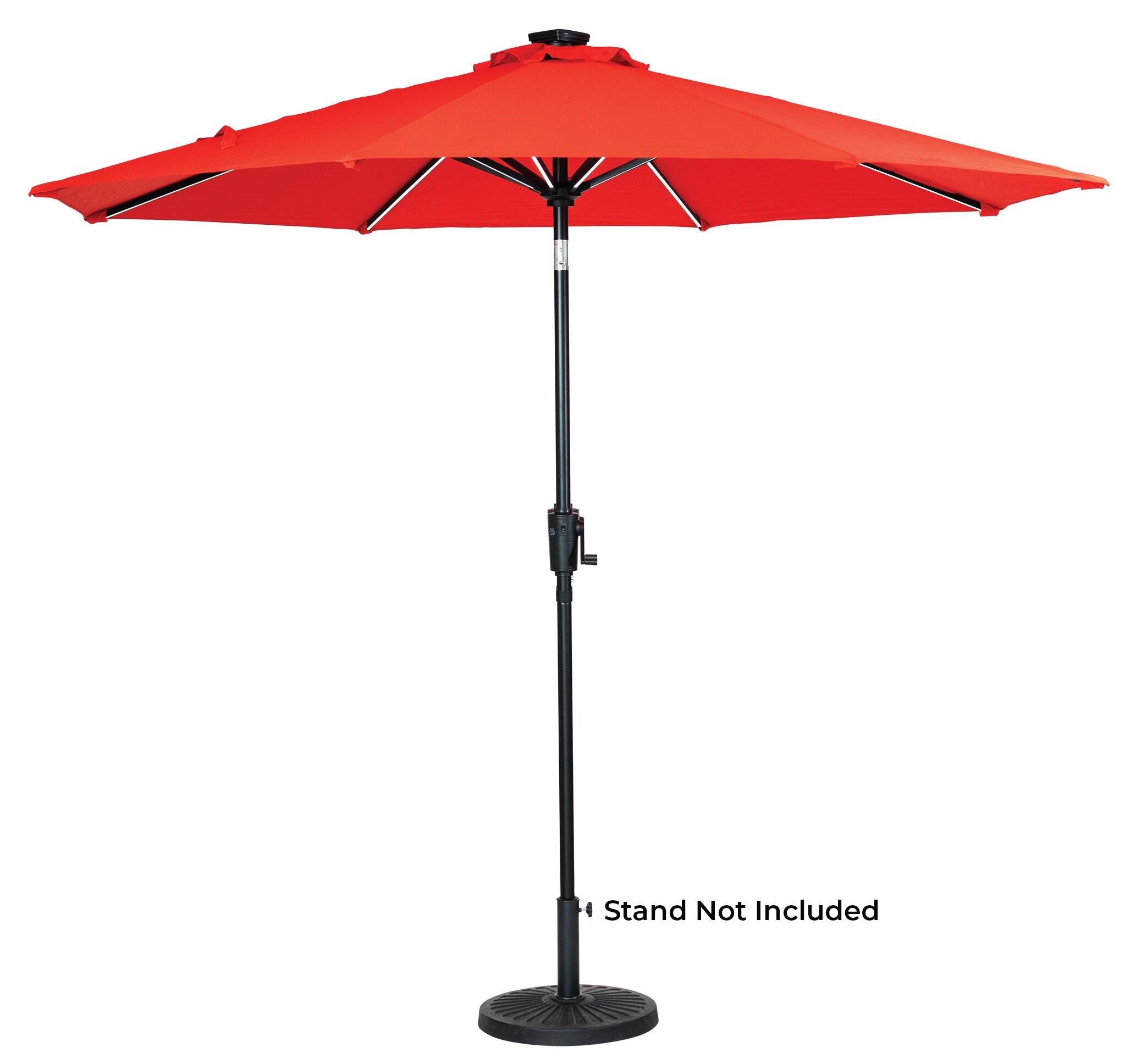 Front. Sun Ray - 9' Round Next Gen Solar Lighted Umbrella - Ruby Red.