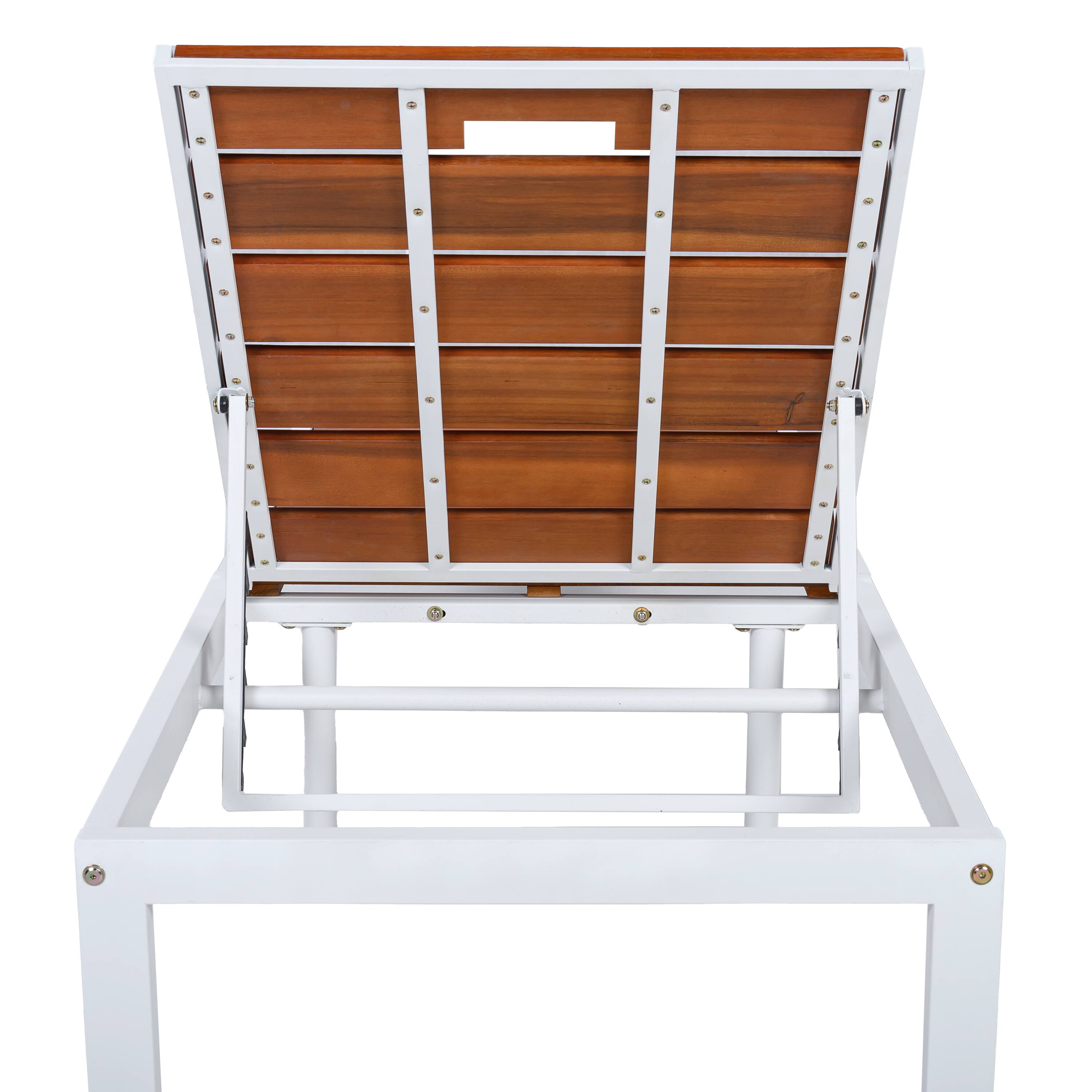 Alt View 9. Whisen - Outdoor Chaise Lounge Chair with 6-Position Adjustable Backrest, Durable Acacia Wood and Steel Patio Recliner - White|Brown.