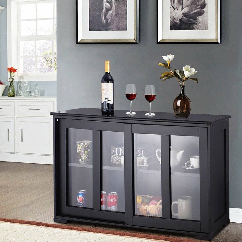 Left. Hivvago - Black Sideboard Buffet Dining Storage Cabinet with 2 Glass Sliding Doors - Black.