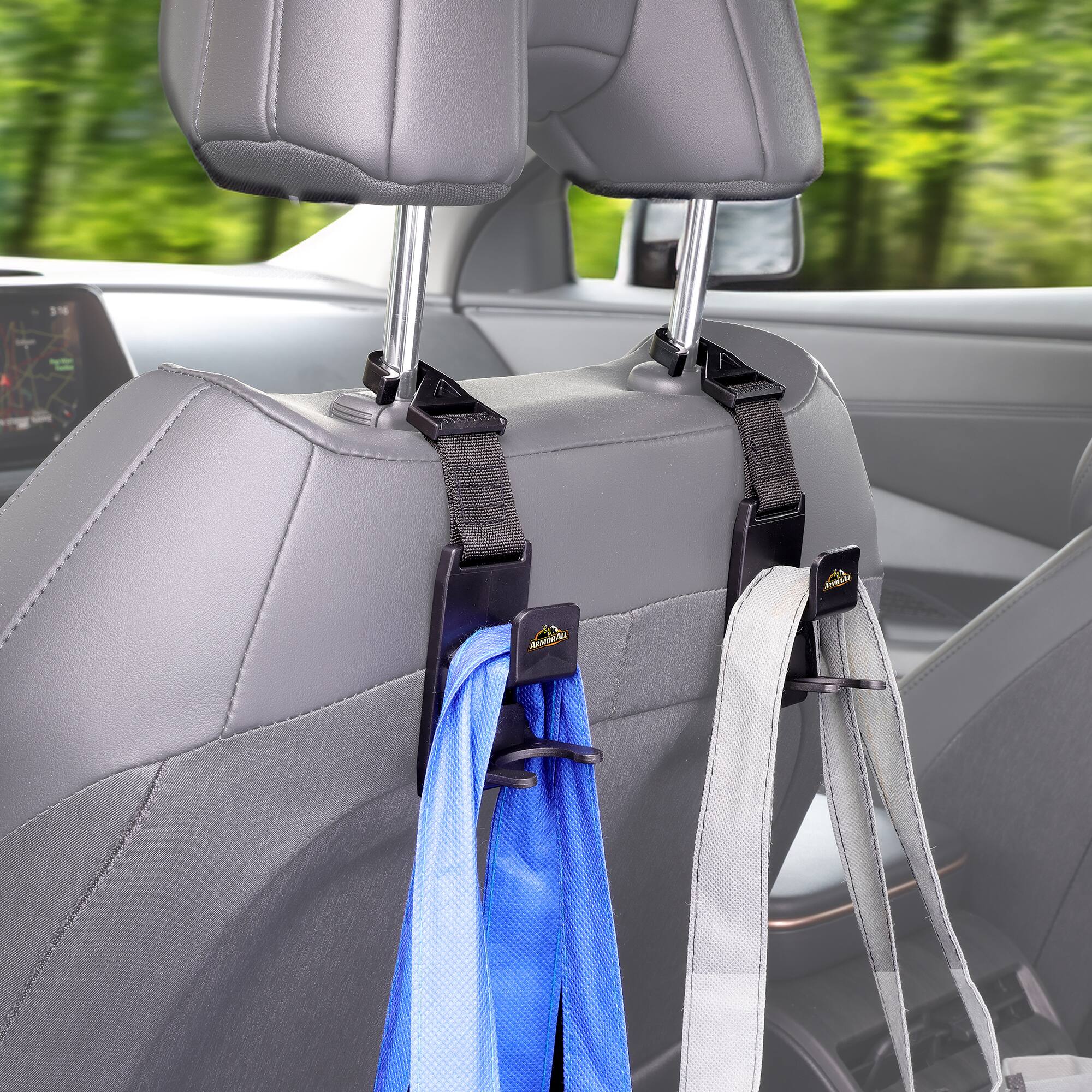 Back. Armor All - Armor All Headrest Hooks for Cars, 2-Pack of Grocery Bag and Purse Hangers for Vehicles, Universal Fit - Black.