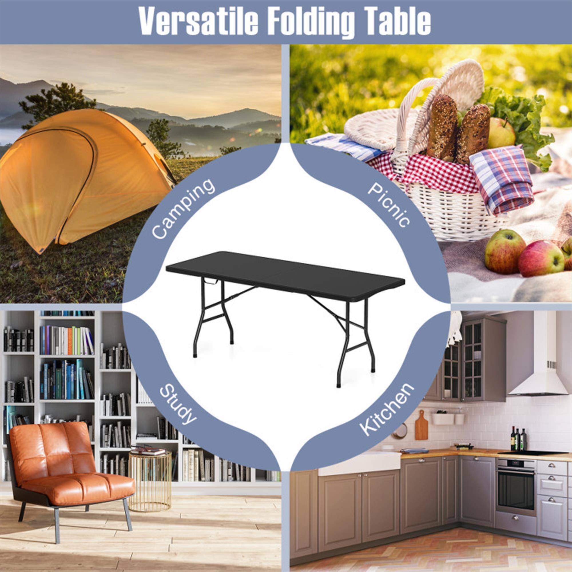 Versatile Folding Table

- Camping
- Picnic
- Study
- Kitchen