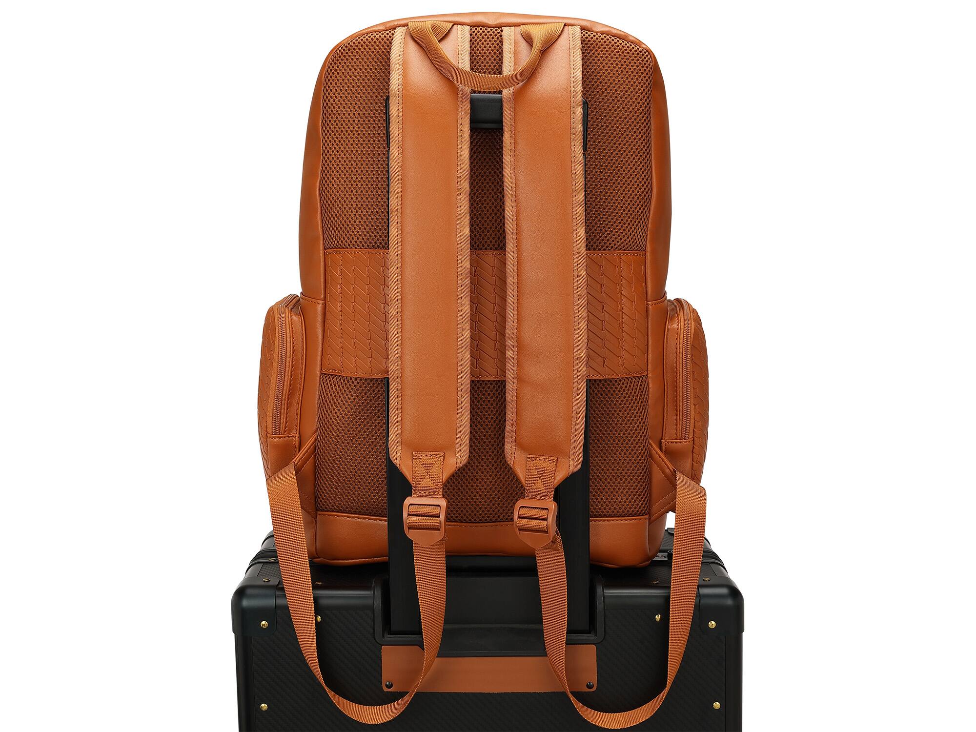 Left. Elle - ELLE Leisure Luxe 27L Vegan Leather Backpack - Brown - Brown.