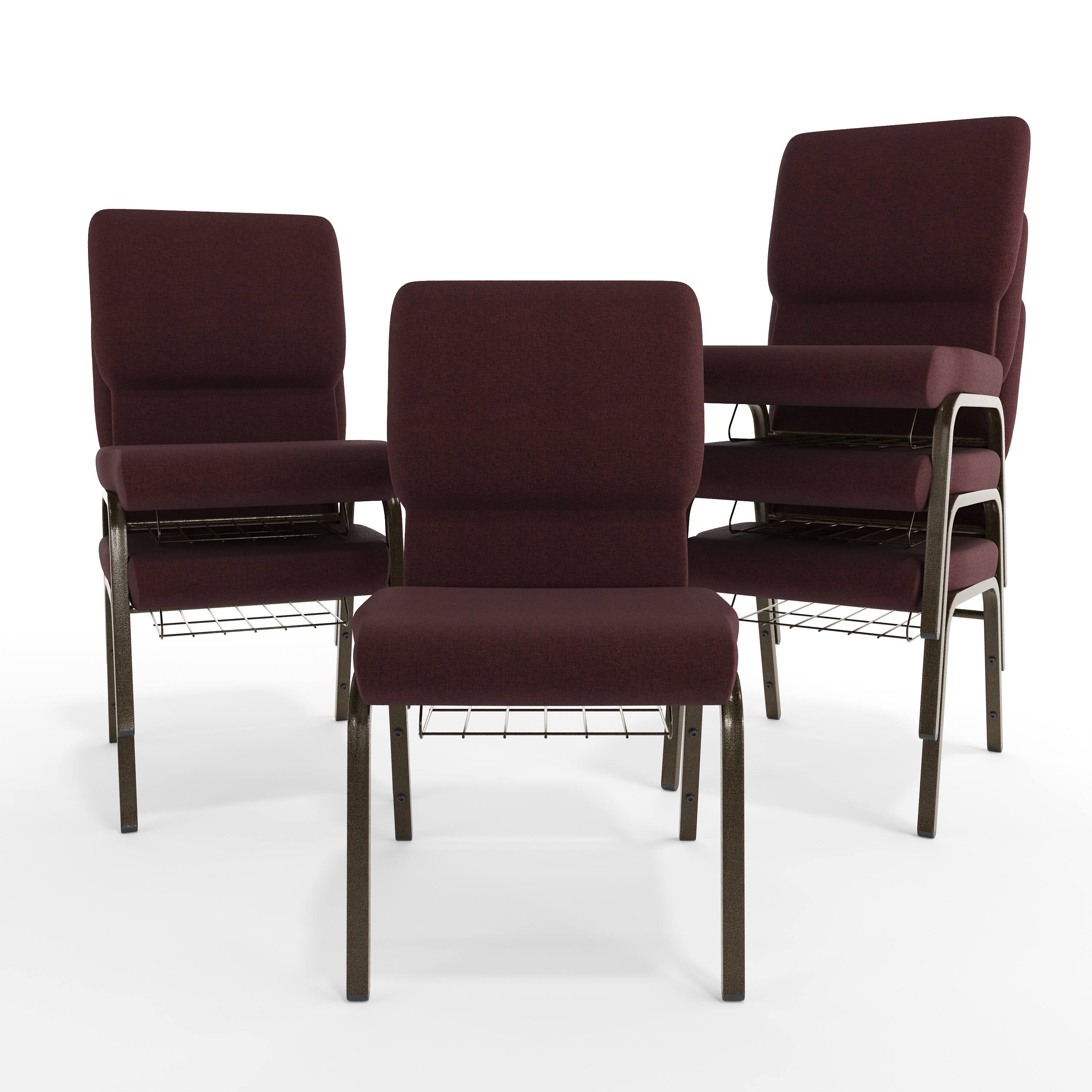 Alt View 10. Emma + Oliver - 18.5"W Church/Reception Guest Chair with Communion Cup Book Rack - Plum Fabric/Gold Vein Frame.