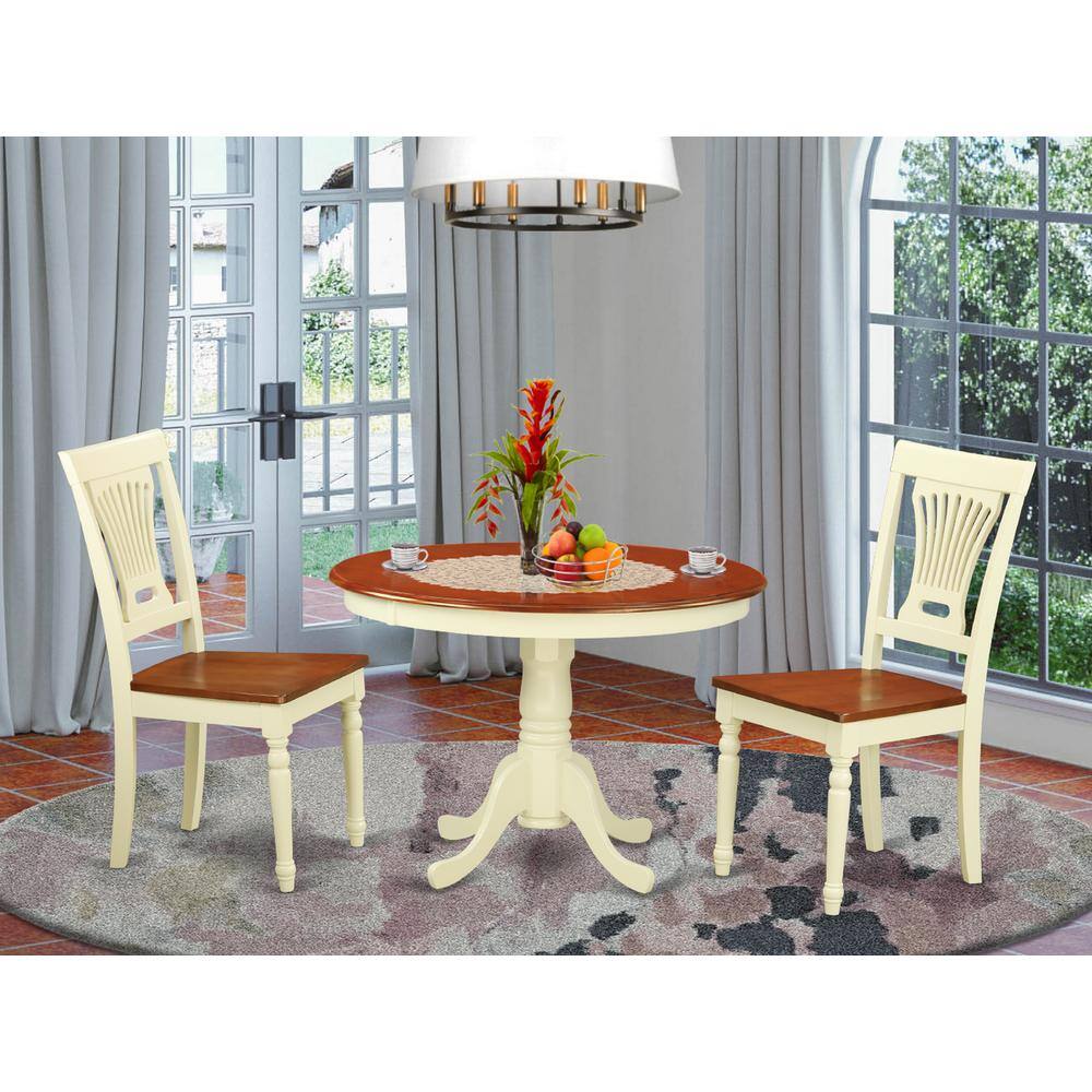 Back. East West Furniture - 3 Pc set with a Round Dinette Table and 2 Wood Dinette Chairs in Buttermilk and Cherry . - Buttermilk & Cherry.
