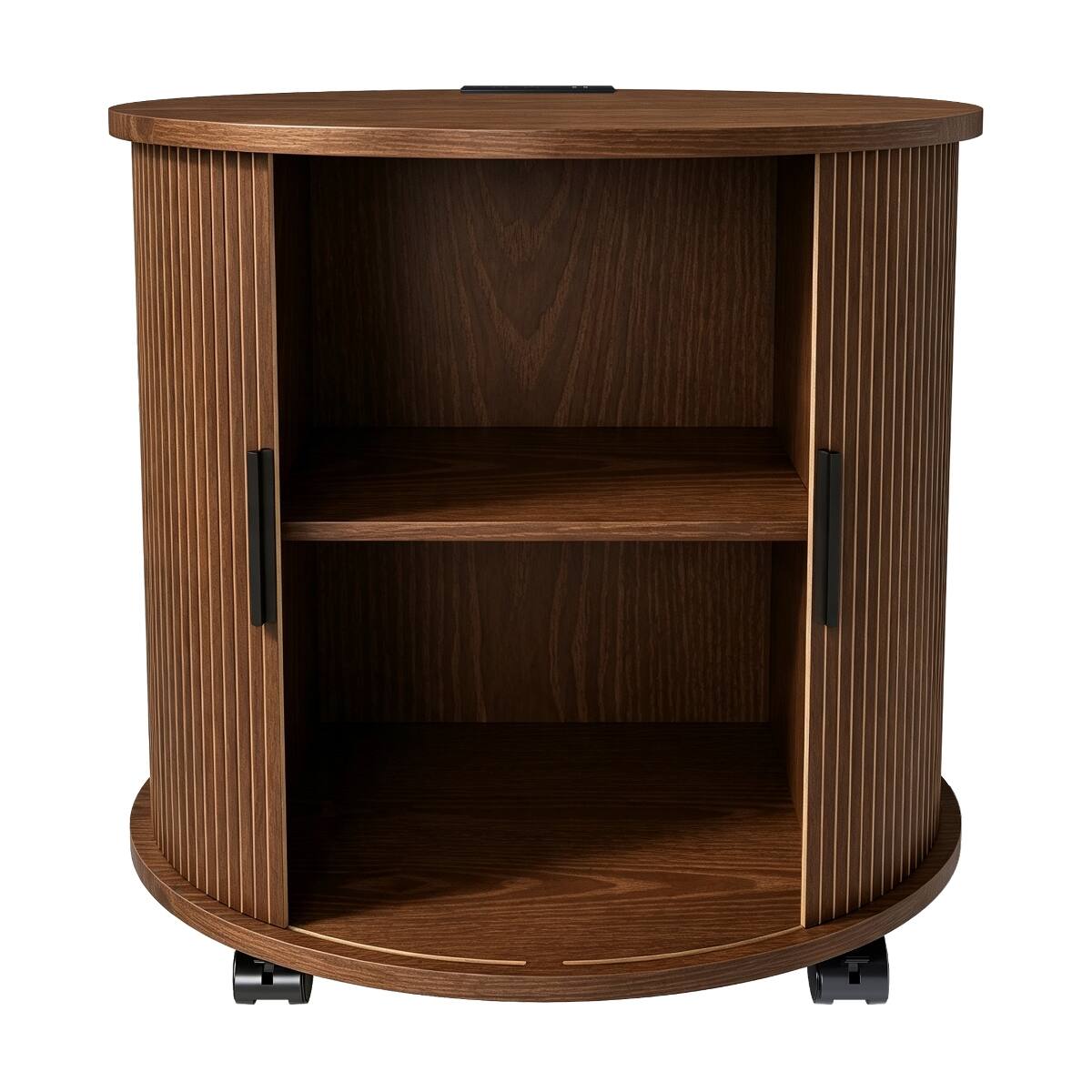 Alt View 9. Loheer - Loheer Set of 2 Walnut Nightstands with Built-In Charging Stations and Sliding Doors - Walnut.