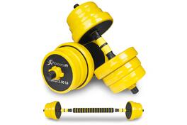 ProsourceFit - Adjustable Dumbbells and Barbell Set, 55 lbs - Yellow