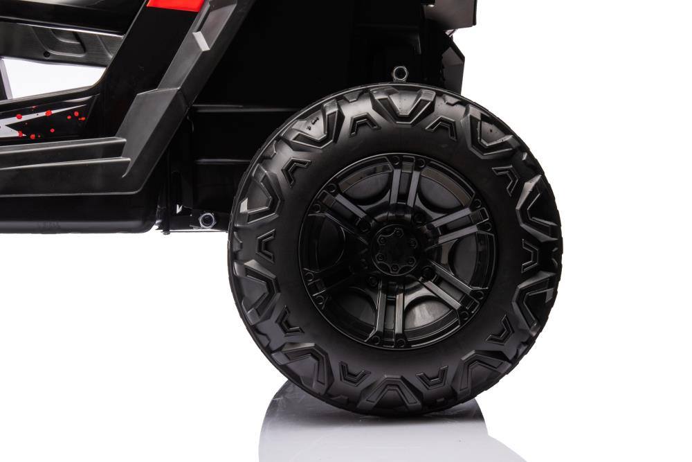 Alt View 3. BreeBe - 12V Kids 4WD Electric Car with Leather Seat, RC, Lights, Music, Forward/Backward, Seat Belt, 2 Doors, Suspension - Black.