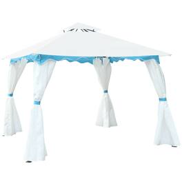 Costway - 2 Tier 10'x10' Patio Gazebo Canopy Tent Steel Frame Shelter Awning W/Side Walls - White,Blue