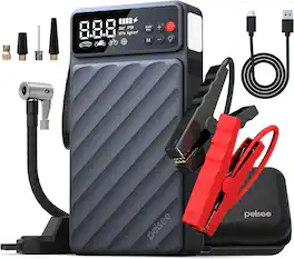 pelsee - 6000A Jump Starter with Air Compressor, 45W Fast Charge, Up to 10L Gas/8L Diesel, Smart Tire Inflator, 800LM LED