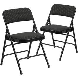 Emma + Oliver - 2 Pack Home & Office Party Events Fabric Padded Metal Folding Chair - Black Patterned
