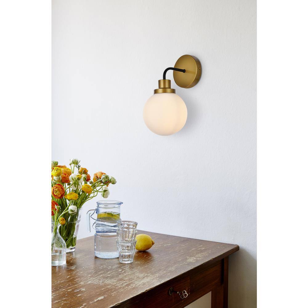 Living District - Hanson 1 light bath sconce in black with brass with frosted shade - Black And Brass And Frosted Shade price history on PriceWatchPro
