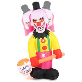 Costway - 6 x 8 ft Inflatable Head Turning Clown LED Lighted Animated Clown w/ Hammer & Flashing Eyes - Colorful