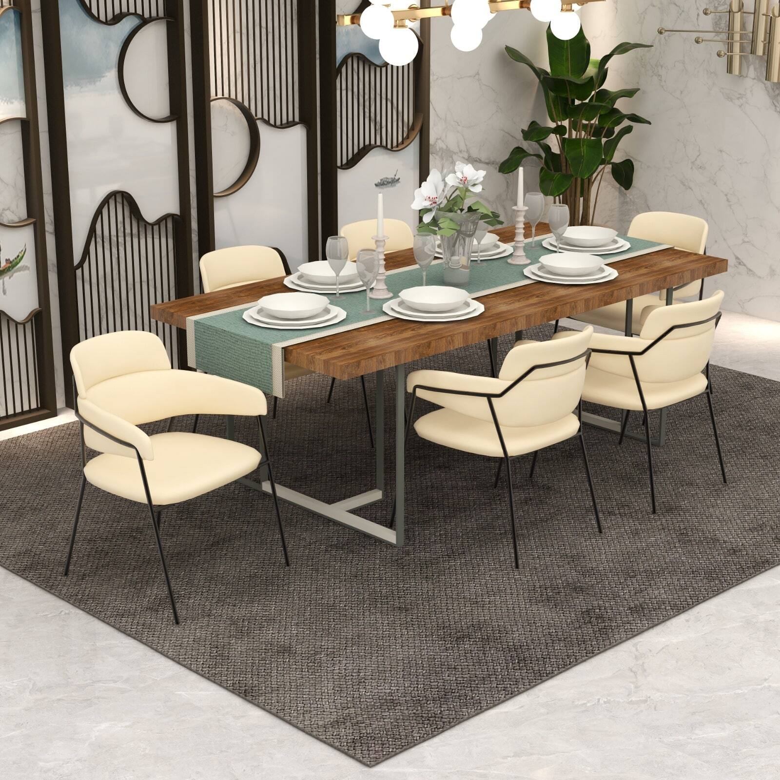 Left. LeisureMod - Axis Modern Dining Chair with Ergonomic Curved Backrest & Powder-Coated Stainless Steel Legs - Beige.