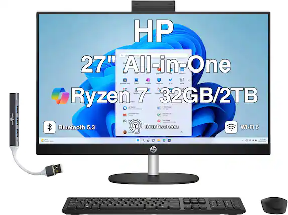 HP 27" All-in-One PC
Ryzen 7
32GB/2TB
Touchscreen
Wi-Fi 6
Bluetooth 5.3