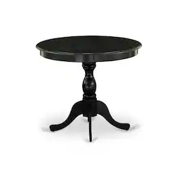 East West Furniture - Round small dining table Wire Brushed Black Color Table Surface and Asian Wood small table - Multi-Color