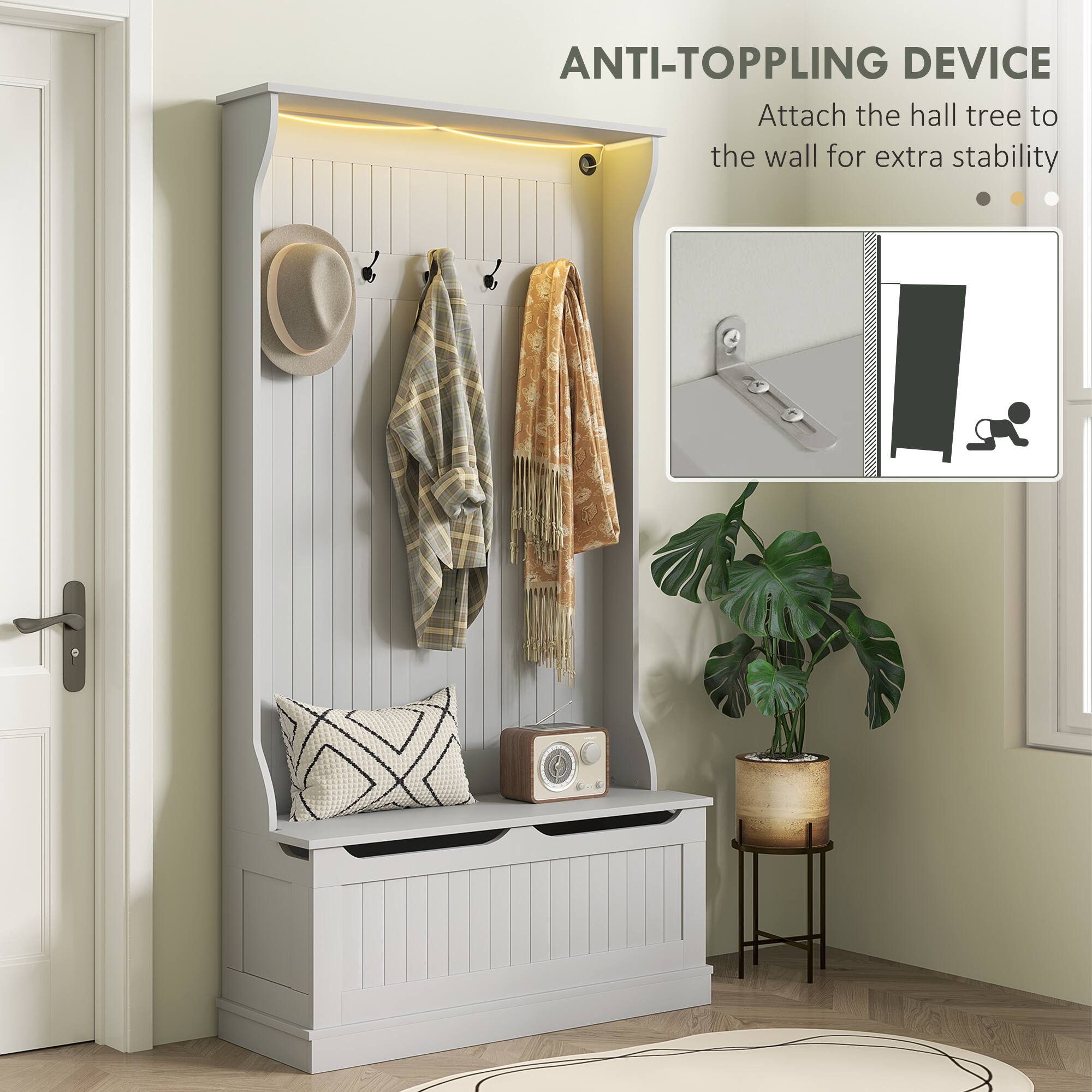 ANTI-TOPPLING DEVICE
Attach the hall tree to the wall for extra stability