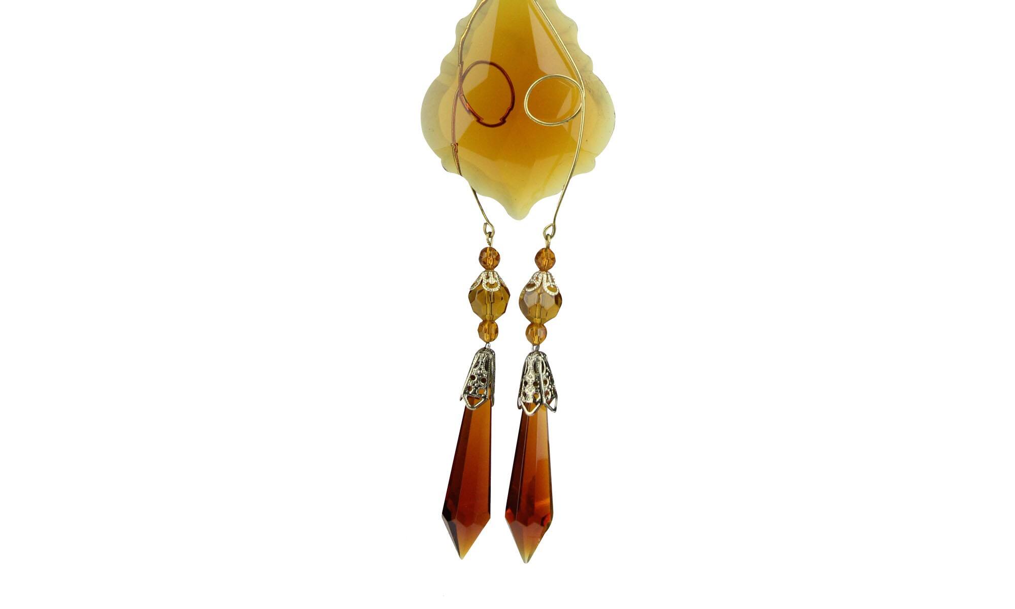 Alt View 2. Allstate - 9" Amber and Gold Faceted Beads Christmas Pendant Ornament - Amber.