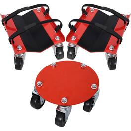 Boyel Living - 3Pack 1500lb Capacity Steel Wheel Dolly V Track 2.5 Inch Swivel Wheels Rubber Pads Straps - Red
