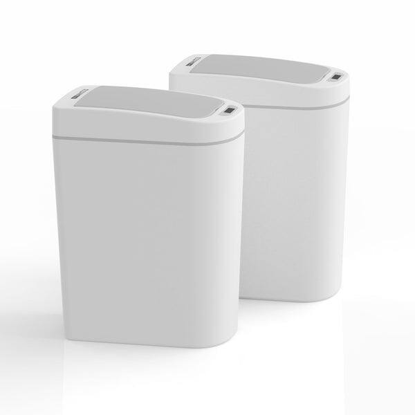 Angle. Nine Stars - Pair of 1.85 Gallon Trash Bin ABS Slim Bathroom Motion Sensor Trash Can.