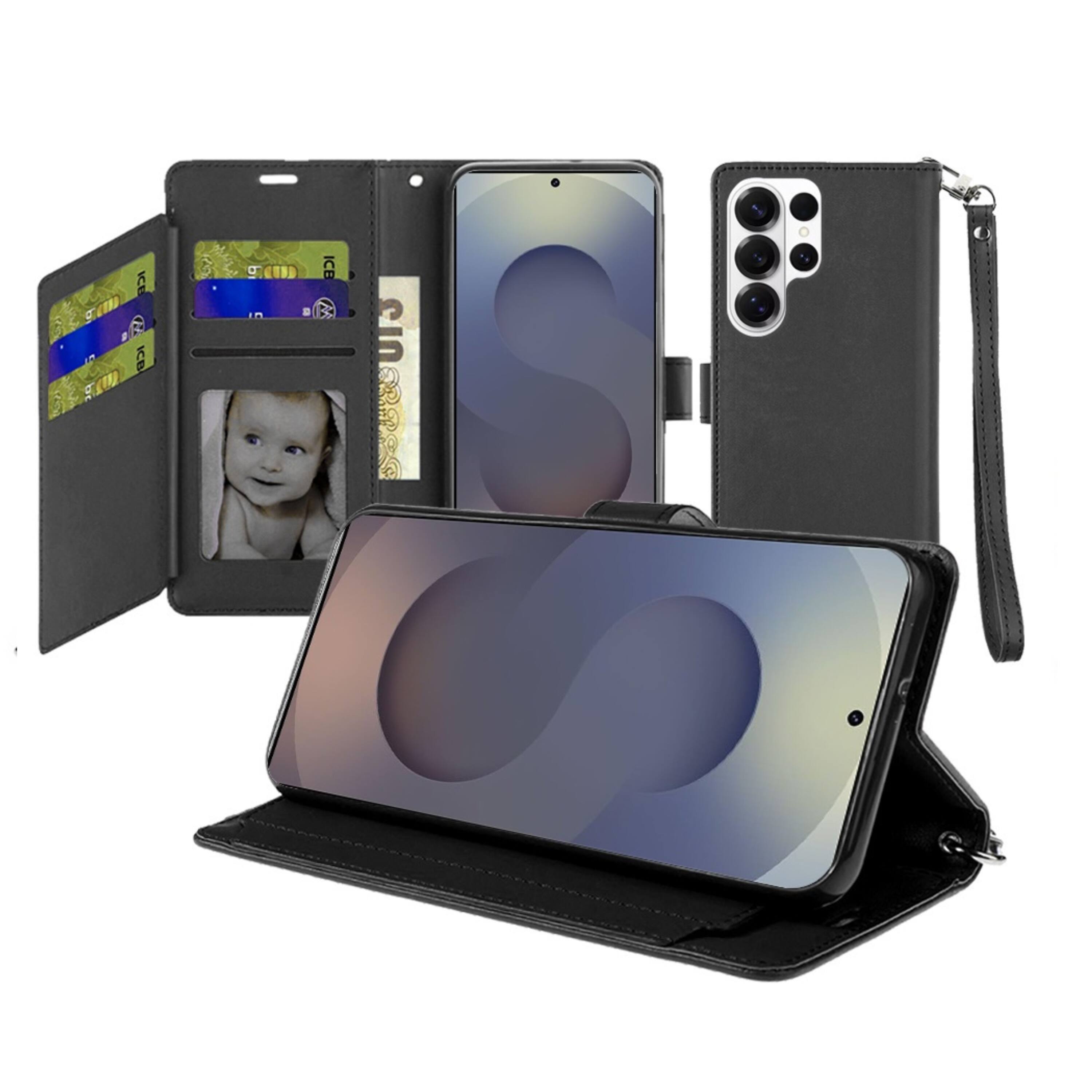 Kitcheniva - PU Leather Wallet Case With Wrist Strap And Tempered Glass For Samsung S26 Ultra - Black price history on PriceWatchPro