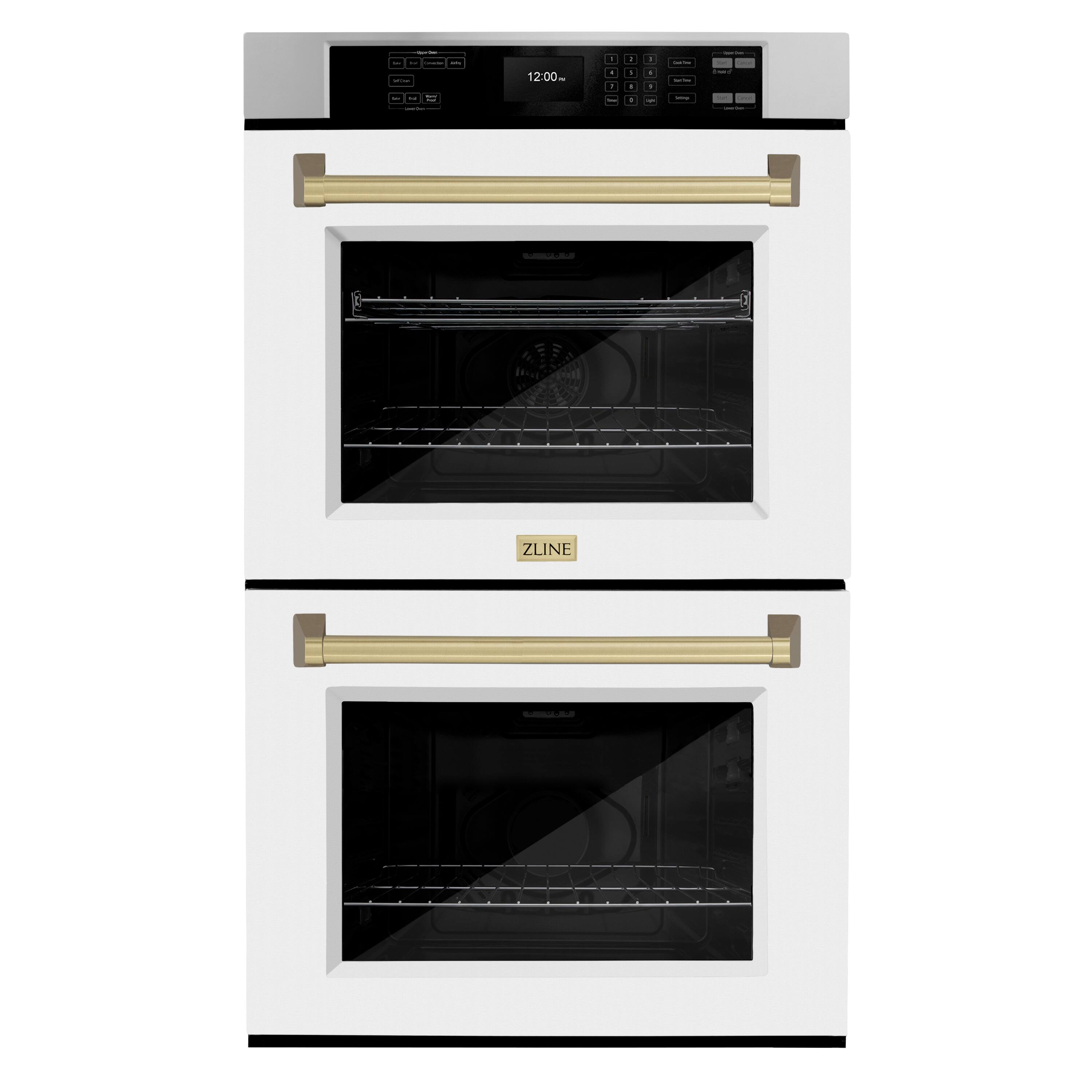 ZLINE - 30 in. Autograph Double Wall Oven w/ Air Fry and White Doors w/ Bronze Handles - Stainless Steel - Front_Zoom
