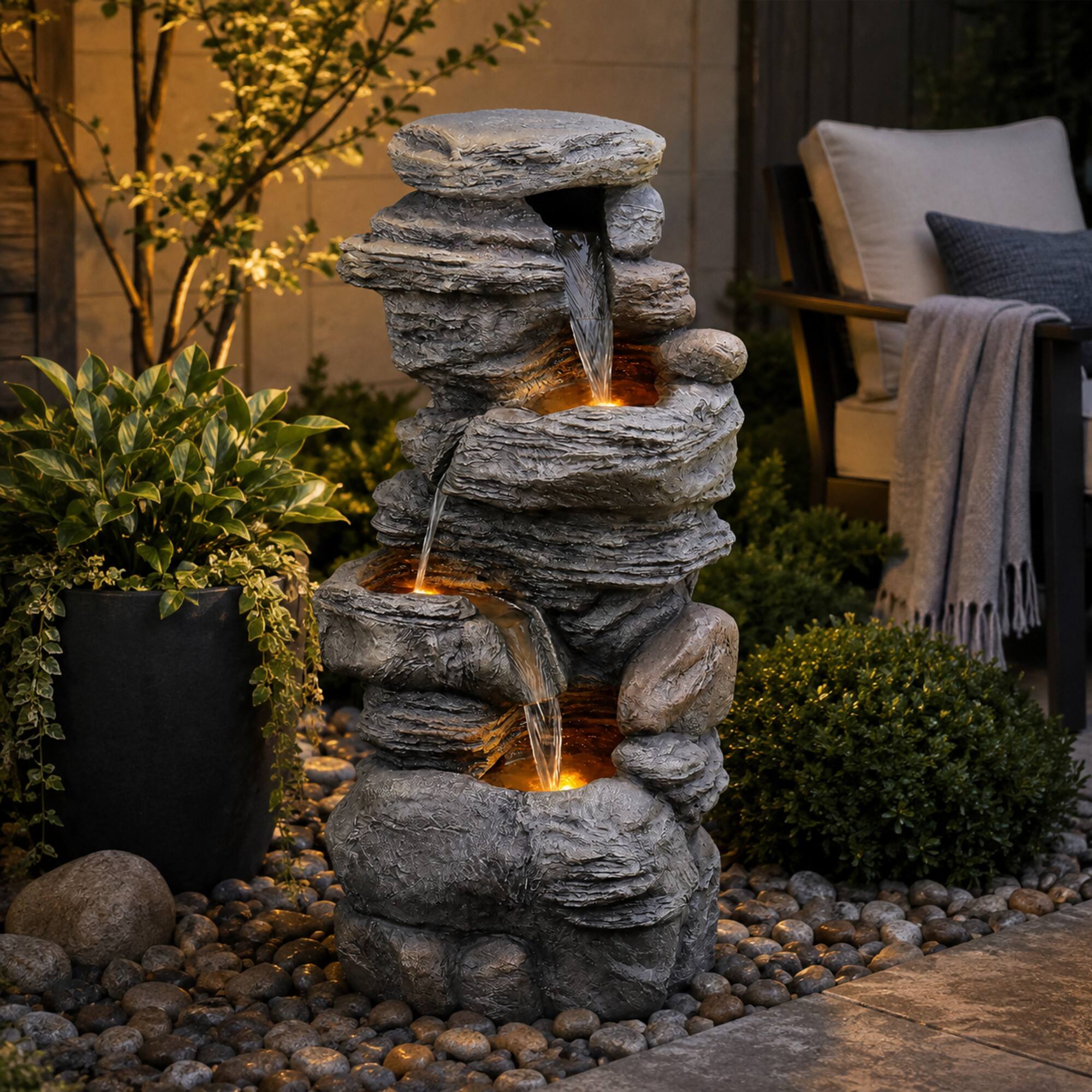 Alt View 2. Teamson Home - 39.37-Inch 4-Tier LED Waterfall Fountain.