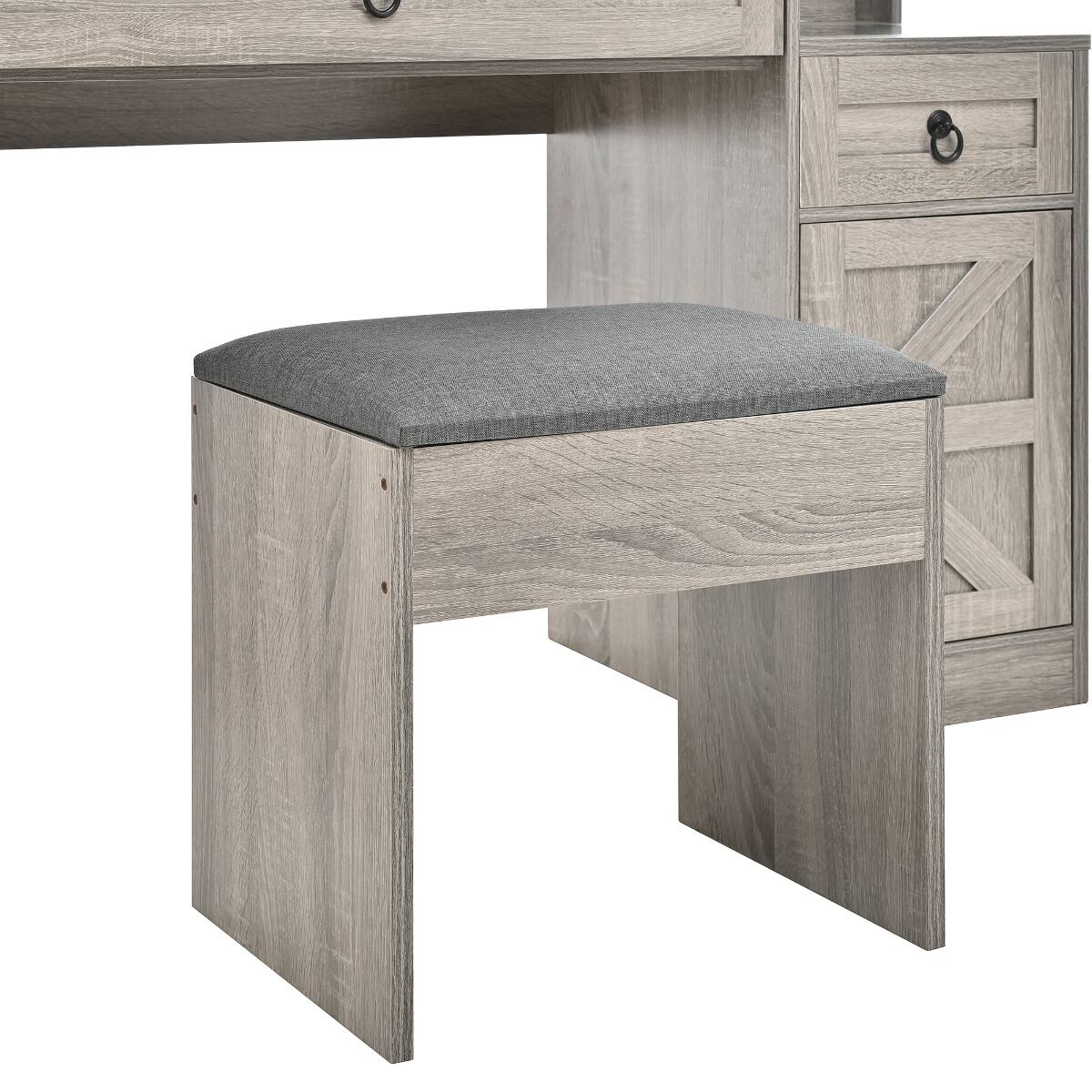Alt View 10. Loheer - Loheer Farmhouse Vanity Desk with LED Mirror, Gray Vanity Set with Stool - Gray.