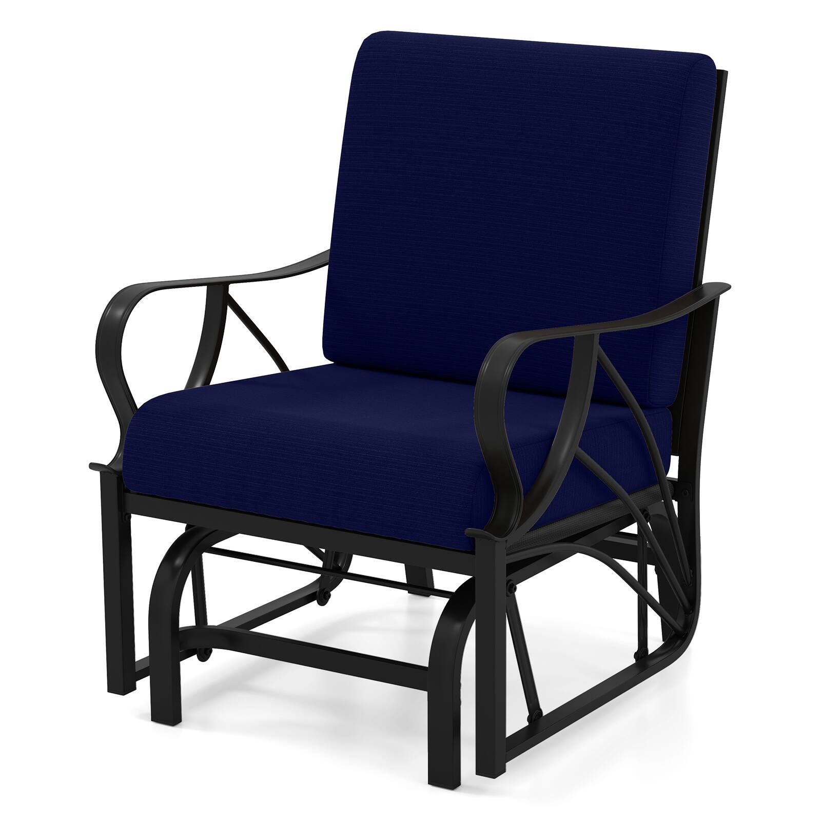 Alt View 1. Gymax - Gymax Patio Glider Chair Single Outdoor Rocking Chair w/ Seat & Back Cushions Navy - Navy.