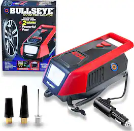 Bullseye - Corded Tire Inflator 12V DC 150 PSI Portable Air Compressor with Digital Gauge and Auto Shutoff, Red
