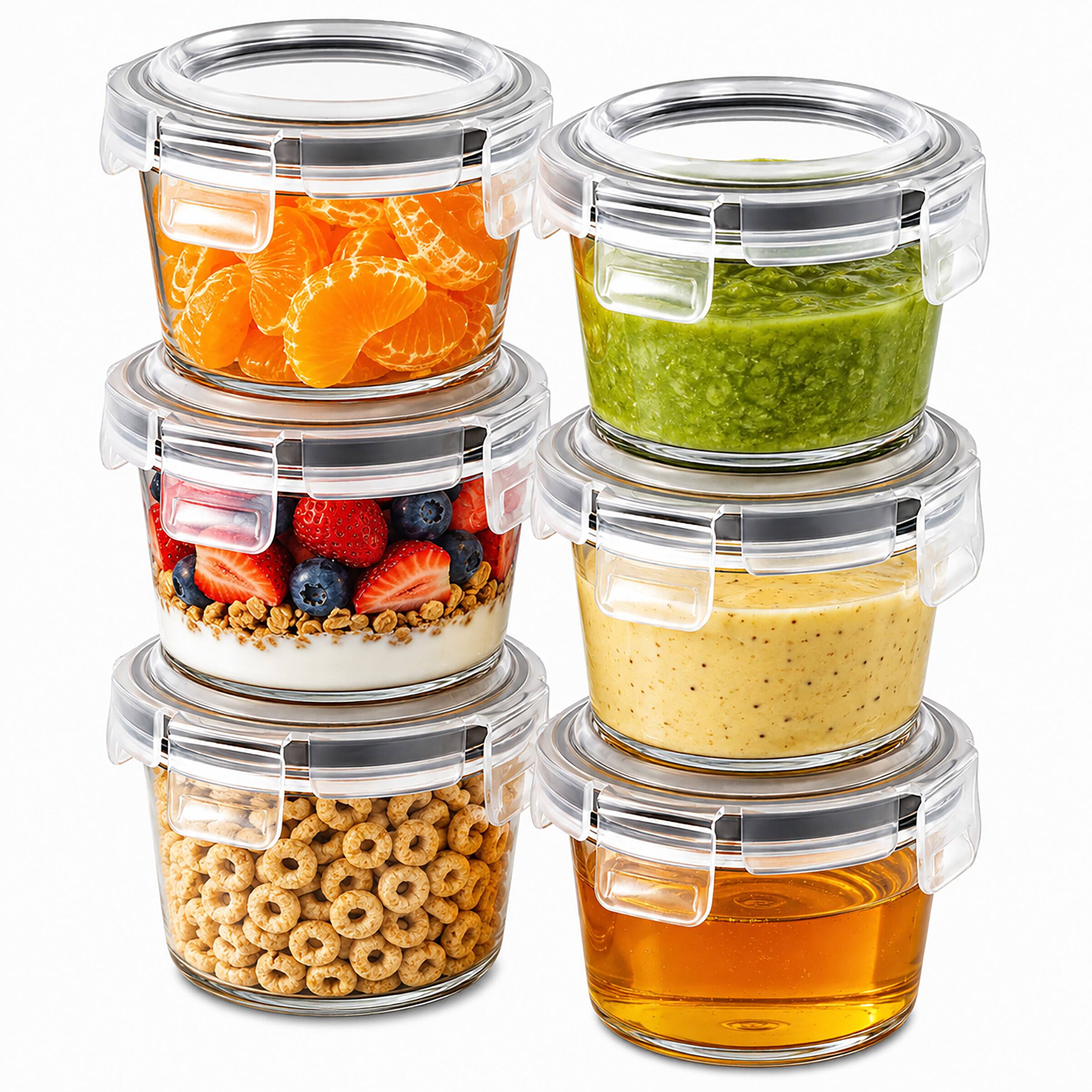 Front. Sorbus - 6-Pack 4.3oz/130ml Round Glass Meal Prep Containers with Lids - Clear.
