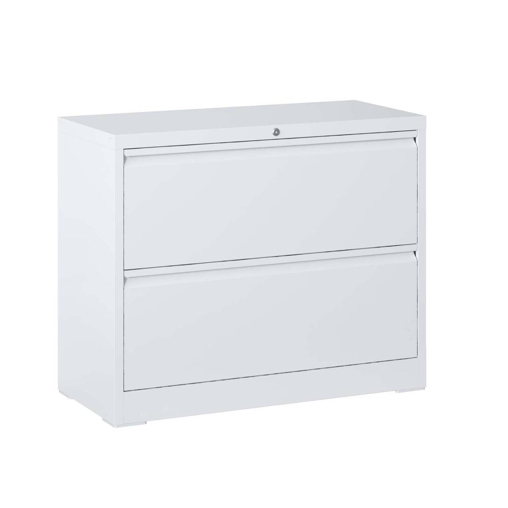Alt View 4. Loheer - Loheer 2 Drawer Lateral File Cabinet, White Steel Locking Filing Cabinet for Home Office Legal Letter Size.