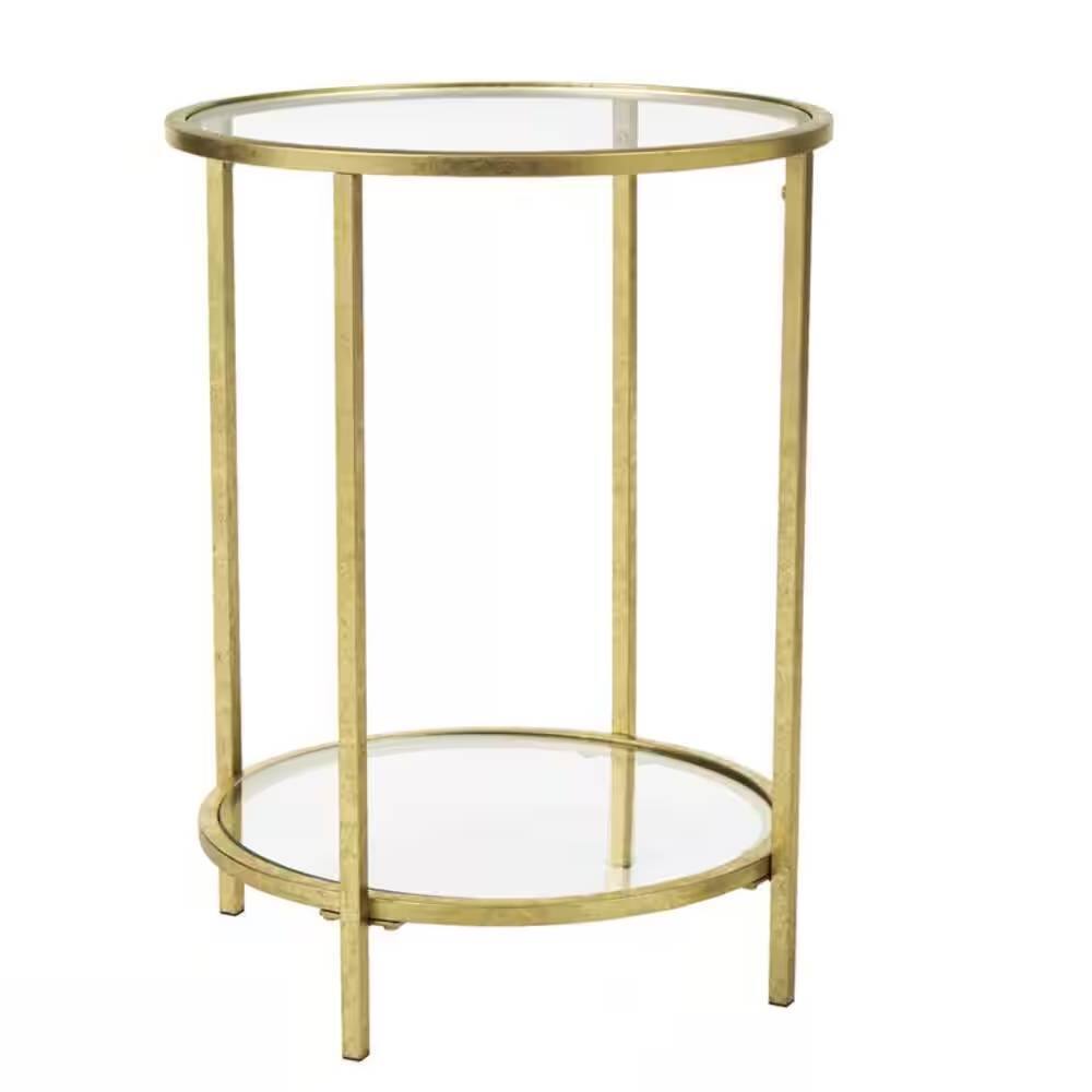Left. Hivvago - Round Accent Side Table Gold Metal Glass Top Bottom Shelf End Table - gold.