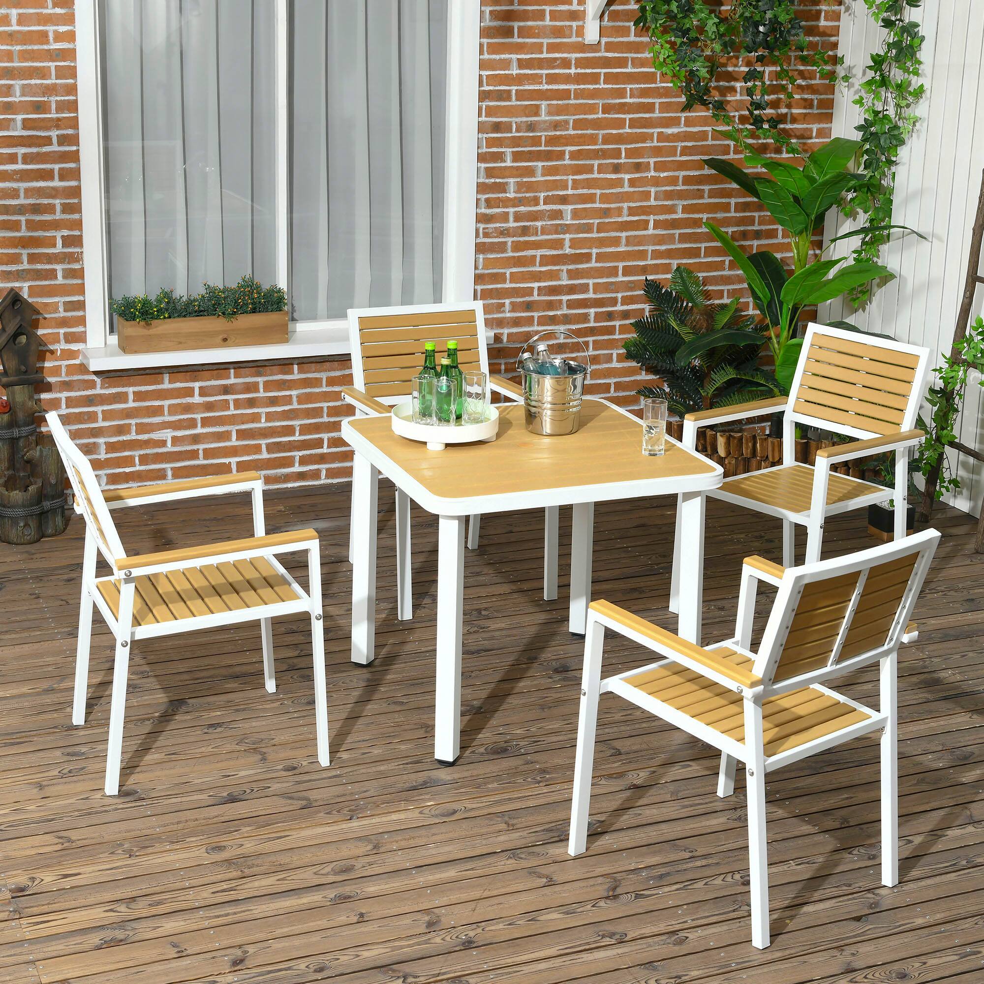 Alt View 1. Outsunny - Patio Table and Chairs Set, Aluminum Patio Dining Set w/ HDPE Materials - Yellow.