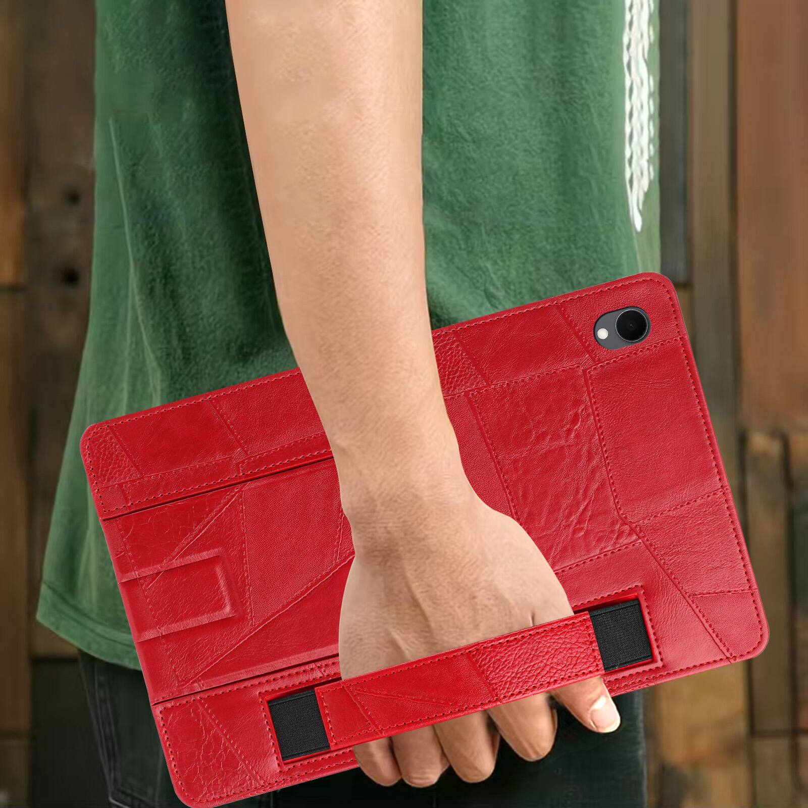 Alt View 2. Dteck - Leather Texture Case for Samsung Galaxy Tab S11, Shockproof Cover with Multi-Angle Stand and Secure Hand Strap - Red.