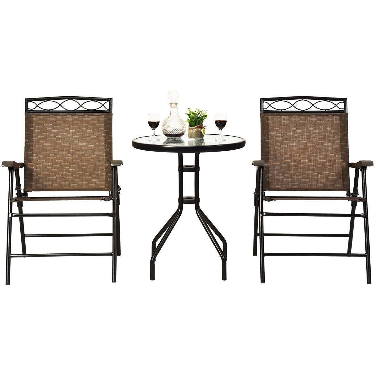 Alt View 3. Gymax - Gymax 3PCS Bistro Set Conversation Set Pub Patio Outdoor w/ Folding Chairs Table - as pic.