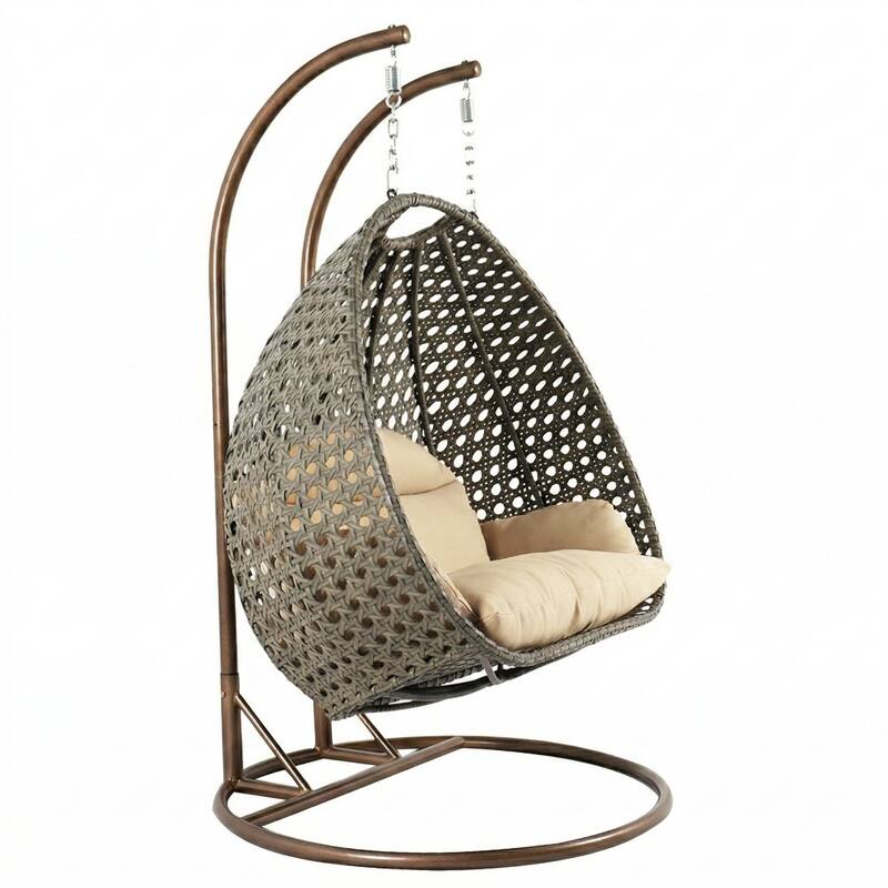 Alt View 5. LeisureMod - Leisuremod 2-Person Wicker Egg Swing Chair with Stand & Washable Cushions - Indoor/Outdoor Double Hanging Patio Chair - Cream.