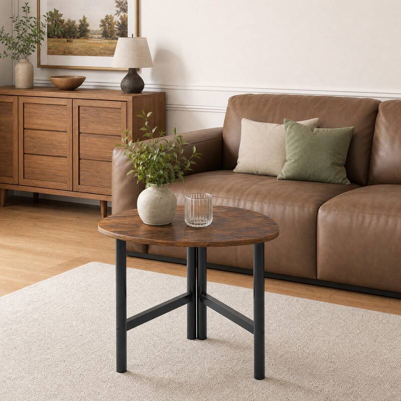 Alt View 3. WELLFOR - Triangle Coffee Table with Metal Legs, Center Table Suitable for Living Rooms, Apartments - Rustic Brown.