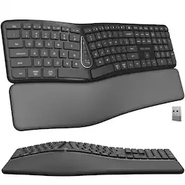 Delton - KB250 Ergonomic Wireless Rechargeable Keyboard with Wrist Rest Pad (DKBE250-WR) - Black