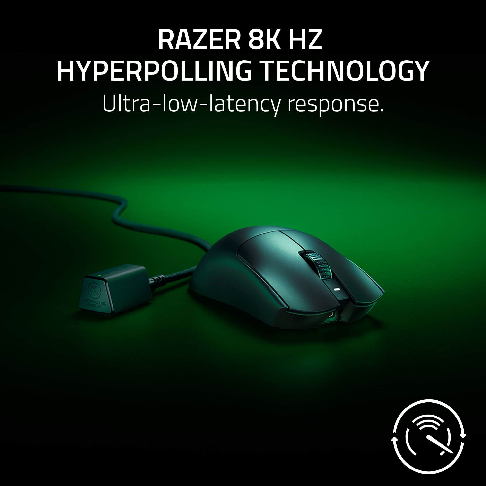 Razer 8K Hz Hyperpolling Technology: Ultra-low-latency response.