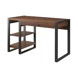 Spaco - Modern Metal and Wood Computer Desk with USB Port - Dark Brown